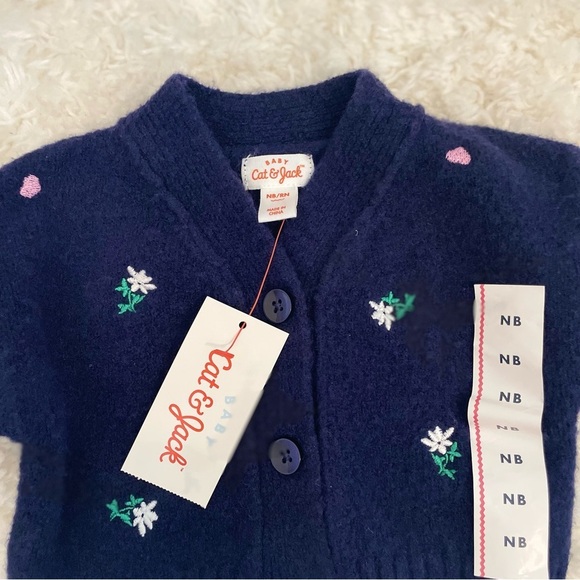 Cat & Jack Navy Blue Floral Embroidered Baby Cardigan NWT - Picture 2 of 9